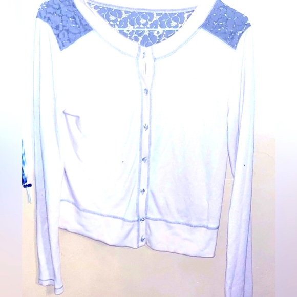 Princess Vera Wang Sweater, Gray Lace Color Block on Top & Cream/White body, XL - Picture 1 of 3